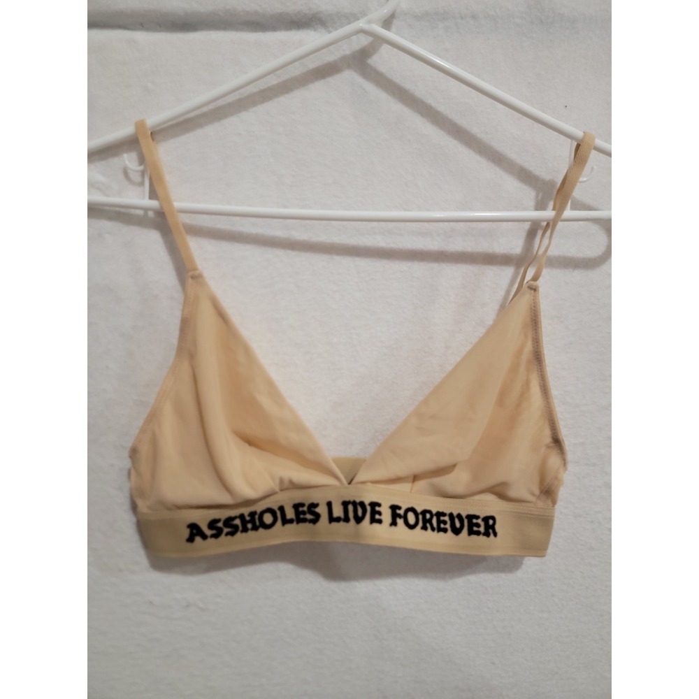 As*holes Live Forever Women's Mesh Triangle Bralette Nude‎ Tan Size Large ALF